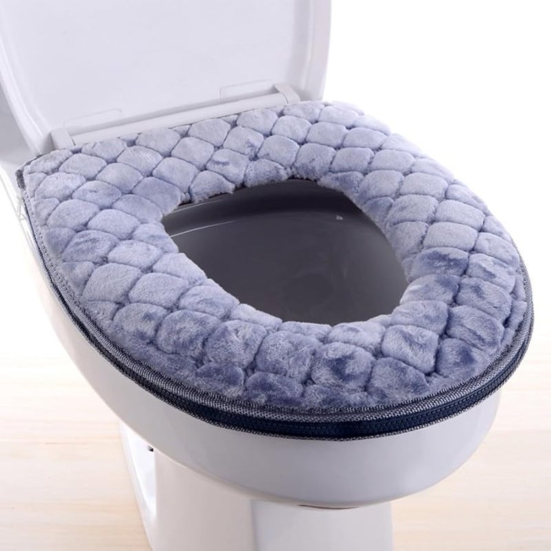 Warm Washable Padded Toilet Seat Cover With Soft Plush And Waterproof Backing Silver Gray - Image 2